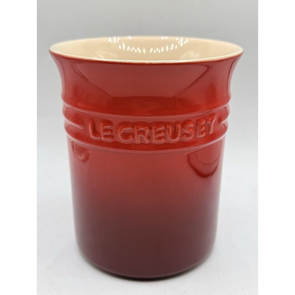 Le Creuset 6" Cerise Red Ombré Stoneware Utensil Small Crock Holder Jar